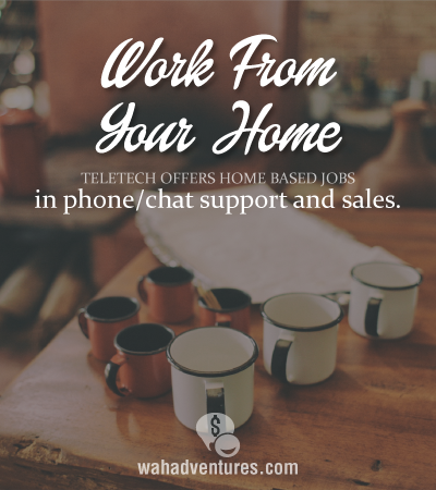 Work at home for teletech as a customer support rep or sales agents. Some phone and some chat positions are offered.